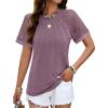 imageHOTOUCH Lace Tops for Women Short Sleeve Summer Shirts Trendy Fashion Pleated Dressy Casual Blouses Holiday OutfitsShort Sleeve Fuchsia
