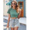 imageHOTOUCH Lace Tops for Women Short Sleeve Summer Shirts Trendy Fashion Pleated Dressy Casual Blouses Holiday OutfitsShort Sleeve Green