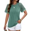 imageHOTOUCH Lace Tops for Women Short Sleeve Summer Shirts Trendy Fashion Pleated Dressy Casual Blouses Holiday OutfitsShort Sleeve Green