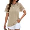 imageHOTOUCH Lace Tops for Women Short Sleeve Summer Shirts Trendy Fashion Pleated Dressy Casual Blouses Holiday OutfitsShort Sleeve Khaki