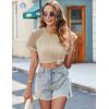 imageHOTOUCH Lace Tops for Women Short Sleeve Summer Shirts Trendy Fashion Pleated Dressy Casual Blouses Holiday OutfitsShort Sleeve Khaki