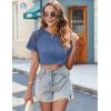 imageHOTOUCH Lace Tops for Women Short Sleeve Summer Shirts Trendy Fashion Pleated Dressy Casual Blouses Holiday OutfitsShort Sleeve Navy