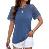 imageHOTOUCH Lace Tops for Women Short Sleeve Summer Shirts Trendy Fashion Pleated Dressy Casual Blouses Holiday OutfitsShort Sleeve Navy