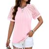 imageHOTOUCH Lace Tops for Women Short Sleeve Summer Shirts Trendy Fashion Pleated Dressy Casual Blouses Holiday OutfitsShort Sleeve Pink