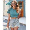 imageHOTOUCH Lace Tops for Women Short Sleeve Summer Shirts Trendy Fashion Pleated Dressy Casual Blouses Holiday OutfitsShort Sleeve Teal