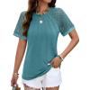 imageHOTOUCH Lace Tops for Women Short Sleeve Summer Shirts Trendy Fashion Pleated Dressy Casual Blouses Holiday OutfitsShort Sleeve Teal