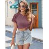 imageHOTOUCH Lace Tops for Women Short Sleeve Summer Shirts Trendy Fashion Pleated Dressy Casual Blouses Holiday OutfitsShort Sleeve Wine Red