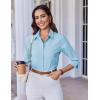 imageHOTOUCH Women Button Down Shirts 34 Sleeve Basic Business Dress Shirt Slim Fitted Classic V Neck Button Up Work Blouse TopsLight Blue