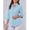 imageHOTOUCH Women Button Down Shirts 34 Sleeve Basic Business Dress Shirt Slim Fitted Classic V Neck Button Up Work Blouse TopsLight Blue