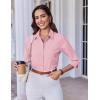 imageHOTOUCH Women Button Down Shirts 34 Sleeve Basic Business Dress Shirt Slim Fitted Classic V Neck Button Up Work Blouse TopsPink