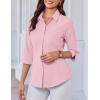 imageHOTOUCH Women Button Down Shirts 34 Sleeve Basic Business Dress Shirt Slim Fitted Classic V Neck Button Up Work Blouse TopsPink