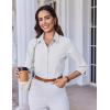 imageHOTOUCH Women Button Down Shirts 34 Sleeve Basic Business Dress Shirt Slim Fitted Classic V Neck Button Up Work Blouse TopsWhite