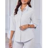 imageHOTOUCH Women Button Down Shirts 34 Sleeve Basic Business Dress Shirt Slim Fitted Classic V Neck Button Up Work Blouse TopsWhite