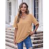imageHOTOUCH Women Oversized T Shirts V Neck Short Sleeve Tees Casual Loose Tunic Summer Tops with PocketLight Tan