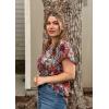 imageHOTOUCH Womens Casual Short Sleeve Shirts Summer Printed V Neck Blouses Drawstring Ruffled Boho T Shirt Flowy TunicBoho Floral