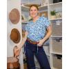 imageHOTOUCH Womens Casual Short Sleeve Shirts Summer Printed V Neck Blouses Drawstring Ruffled Boho T Shirt Flowy TunicFloral Blue
