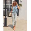 imageHOTOUCH Womens Casual Short Sleeve Shirts Summer Printed V Neck Blouses Drawstring Ruffled Boho T Shirt Flowy TunicFloral Blue