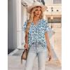 imageHOTOUCH Womens Casual Short Sleeve Shirts Summer Printed V Neck Blouses Drawstring Ruffled Boho T Shirt Flowy TunicFloral Blue