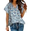 imageHOTOUCH Womens Casual Short Sleeve Shirts Summer Printed V Neck Blouses Drawstring Ruffled Boho T Shirt Flowy TunicFloral Blue
