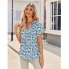 imageHOTOUCH Womens Casual Short Sleeve Shirts Summer Printed V Neck Blouses Drawstring Ruffled Boho T Shirt Flowy TunicFloral Blue