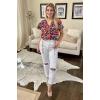 imageHOTOUCH Womens Casual Short Sleeve Shirts Summer Printed V Neck Blouses Drawstring Ruffled Boho T Shirt Flowy TunicFloral Orange