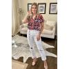 imageHOTOUCH Womens Casual Short Sleeve Shirts Summer Printed V Neck Blouses Drawstring Ruffled Boho T Shirt Flowy TunicFloral Orange
