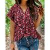 imageHOTOUCH Womens Casual Short Sleeve Shirts Summer Printed V Neck Blouses Drawstring Ruffled Boho T Shirt Flowy TunicFloral Red