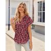 imageHOTOUCH Womens Casual Short Sleeve Shirts Summer Printed V Neck Blouses Drawstring Ruffled Boho T Shirt Flowy TunicFloral Red