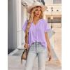 imageHOTOUCH Womens Casual Short Sleeve Shirts Summer Printed V Neck Blouses Drawstring Ruffled Boho T Shirt Flowy TunicLilac