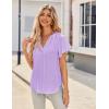 imageHOTOUCH Womens Casual Short Sleeve Shirts Summer Printed V Neck Blouses Drawstring Ruffled Boho T Shirt Flowy TunicLilac