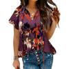 imageHOTOUCH Womens Casual Short Sleeve Shirts Summer Printed V Neck Blouses Drawstring Ruffled Boho T Shirt Flowy TunicPurple Geometric