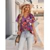imageHOTOUCH Womens Casual Short Sleeve Shirts Summer Printed V Neck Blouses Drawstring Ruffled Boho T Shirt Flowy TunicPurple Geometric