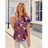imageHOTOUCH Womens Casual Short Sleeve Shirts Summer Printed V Neck Blouses Drawstring Ruffled Boho T Shirt Flowy TunicPurple Geometric