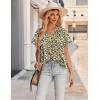 imageHOTOUCH Womens Casual Short Sleeve Shirts Summer Printed V Neck Blouses Drawstring Ruffled Boho T Shirt Flowy TunicSpring Floral