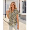 imageHOTOUCH Womens Casual Short Sleeve Shirts Summer Printed V Neck Blouses Drawstring Ruffled Boho T Shirt Flowy TunicSpring Floral