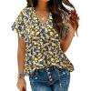 imageHOTOUCH Womens Casual Short Sleeve Shirts Summer Printed V Neck Blouses Drawstring Ruffled Boho T Shirt Flowy TunicSpring Floral