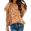 imageHOTOUCH Womens Casual Short Sleeve Shirts Summer Printed V Neck Blouses Drawstring Ruffled Boho T Shirt Flowy TunicVibrant Yellow Floral