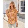 imageHOTOUCH Womens Casual Short Sleeve Shirts Summer Printed V Neck Blouses Drawstring Ruffled Boho T Shirt Flowy TunicVibrant Yellow Floral