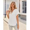 imageHOTOUCH Womens Casual Short Sleeve Shirts Summer Printed V Neck Blouses Drawstring Ruffled Boho T Shirt Flowy TunicWhite