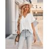 imageHOTOUCH Womens Casual Short Sleeve Shirts Summer Printed V Neck Blouses Drawstring Ruffled Boho T Shirt Flowy TunicWhite