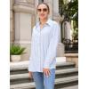 imageHOTOUCH Womens Striped Button Down Shirts Collared Shirt Casual Long Sleeve Business Office Work Blouses TopsGreen Striped