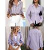 imageHOTOUCH Womens Striped Button Down Shirts Collared Shirt Casual Long Sleeve Business Office Work Blouses TopsPurple Striped