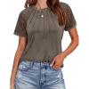 imageHOTOUCH Lace Tops for Women Short Sleeve Summer Shirts Trendy Fashion Pleated Dressy Casual Blouses Holiday OutfitsShort Sleeve Brown