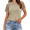 imageHOTOUCH Lace Tops for Women Short Sleeve Summer Shirts Trendy Fashion Pleated Dressy Casual Blouses Holiday OutfitsShort Sleeve Khaki