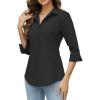 imageHOTOUCH Women Button Down Shirts 34 Sleeve Basic Business Dress Shirt Slim Fitted Classic V Neck Button Up Work Blouse TopsBlack