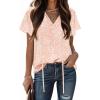 imageHOTOUCH Womens Casual Short Sleeve Shirts Summer Printed V Neck Blouses Drawstring Ruffled Boho T Shirt Flowy TunicPink Floral