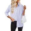 imageHOTOUCH Womens Striped Button Down Shirts Collared Shirt Casual Long Sleeve Business Office Work Blouses TopsLight Blue Striped
