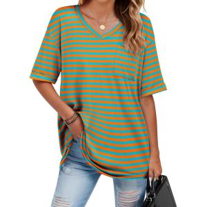 imageHOTOUCH Women Oversized T Shirts V Neck Short Sleeve Tees Casual Loose Tunic Summer Tops with PocketOrange