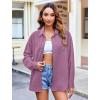 imageHOTOUCH Womens Long Sleeve Button Down Shirts Oversized Collared Drop Shoulder Work Tops Textured Loose Blouse SXXXLFuchisa