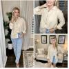 imageHOTOUCH Womens Long Sleeve Button Down Shirts Oversized Collared Drop Shoulder Work Tops Textured Loose Blouse SXXXLKhaki